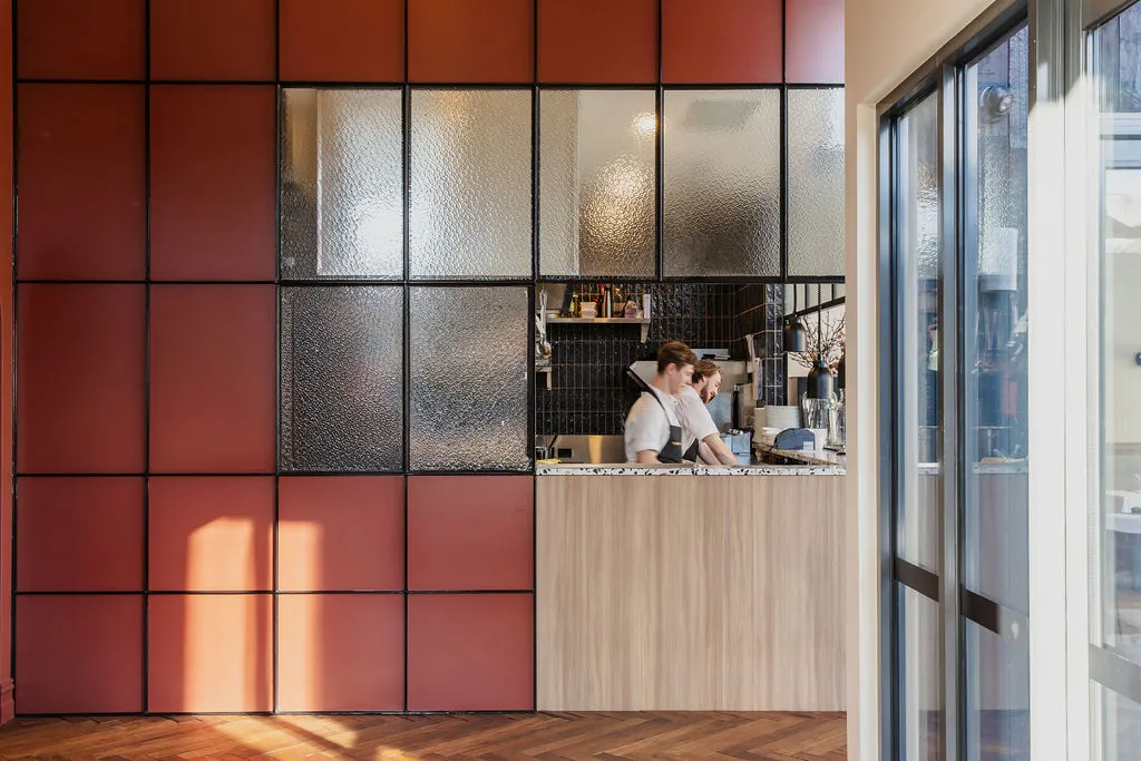 Custom tbar steel feature wall within The Retreat Geelong, Fabrication completed by Geelong Steel Fabrication